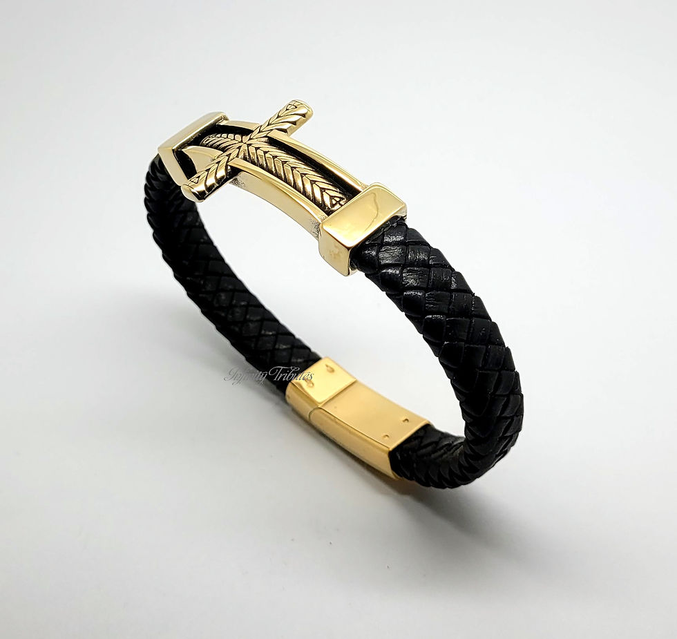 Thumbnail: Cross 24k Gold Plated Braided Leather Cremation Urn Ashes Bracelet