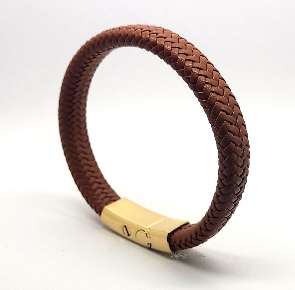 Thumbnail: 24k Gold PLated Braided Tan Leather Cremation Urn Ashes Bracelet