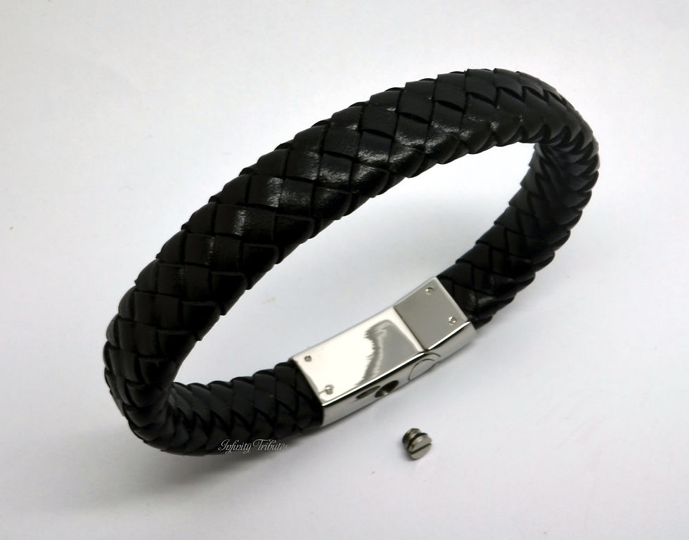 Thumbnail: Braided Black Leather Cremation Urn Ashes Bracelet