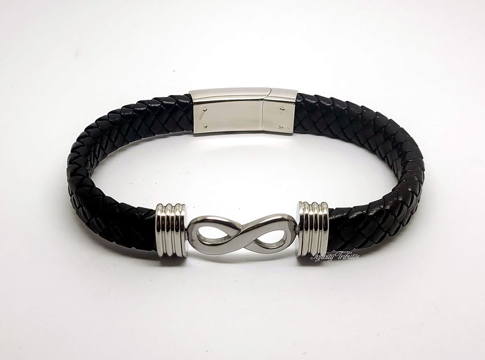 Thumbnail: Infinity Braided Black Leather Cremation Urn Ashes Bracelet