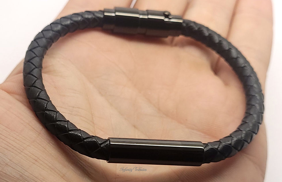 Thumbnail: Twin/Double Braided Black Leather Cremation Urn Ashes Bracelet