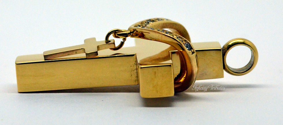 Thumbnail: 24k Gold Plated Double/Twin Block Cross Cremation Urn Keepsake Pendant Necklace