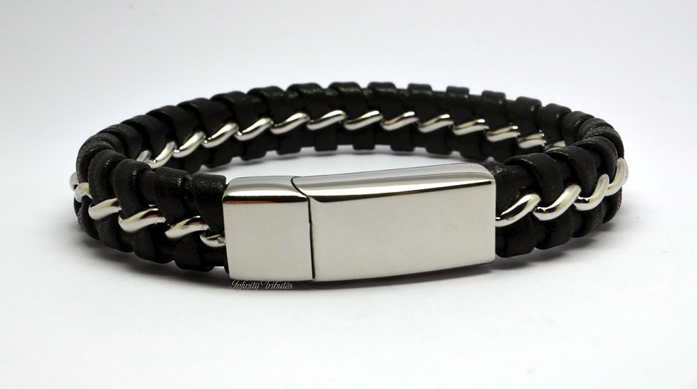 Thumbnail: Braided Black Leather Cremation Urn Ashes Bracelet