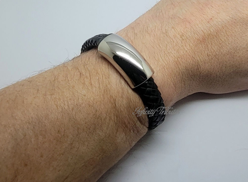 Thumbnail: Braided Black Leather Cremation Urn Ashes Bracelet Smooth