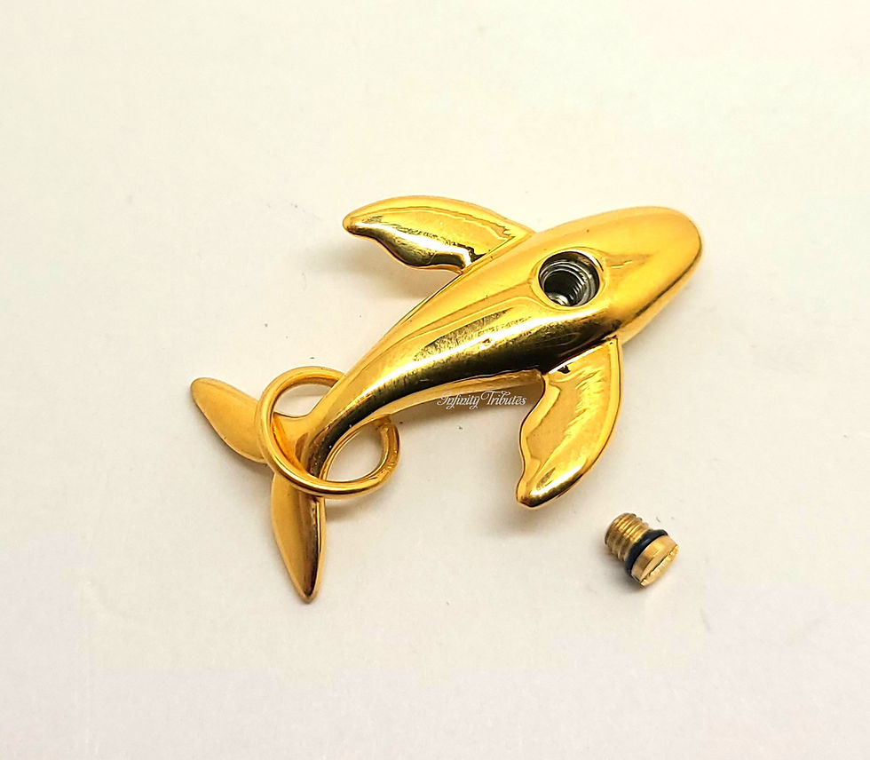 Thumbnail: 24k Gold Plated Cremation Urn Keepsake Pendant Necklace Dolphin Whale Fish