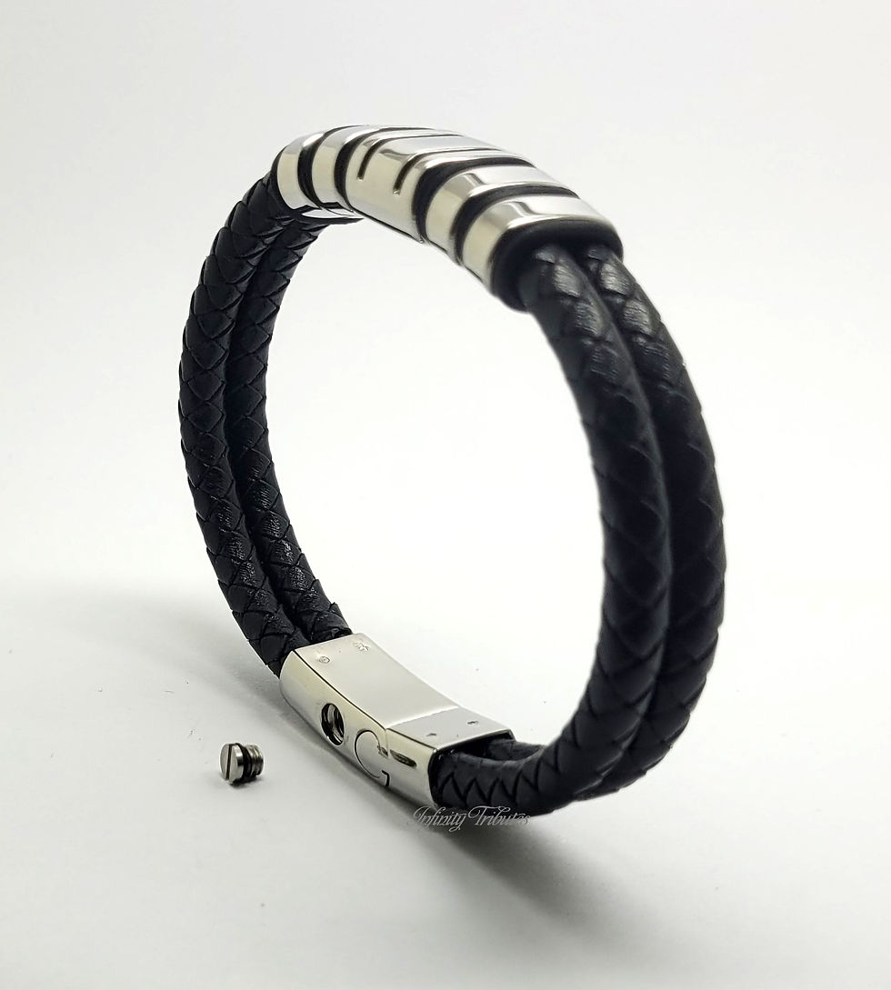 Thumbnail: Braided Black Leather Cremation Urn Ashes Bracelet 5 Ring