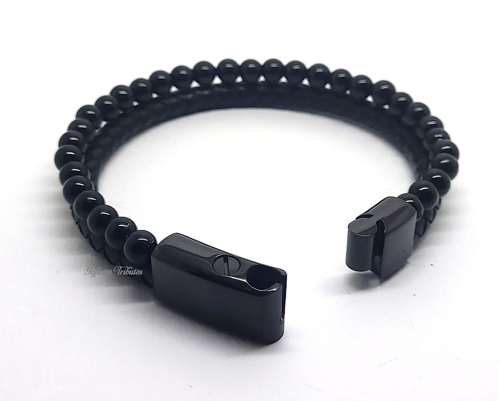 Thumbnail: Braided Beaded Black Leather Cremation Urn Ashes Bracelet