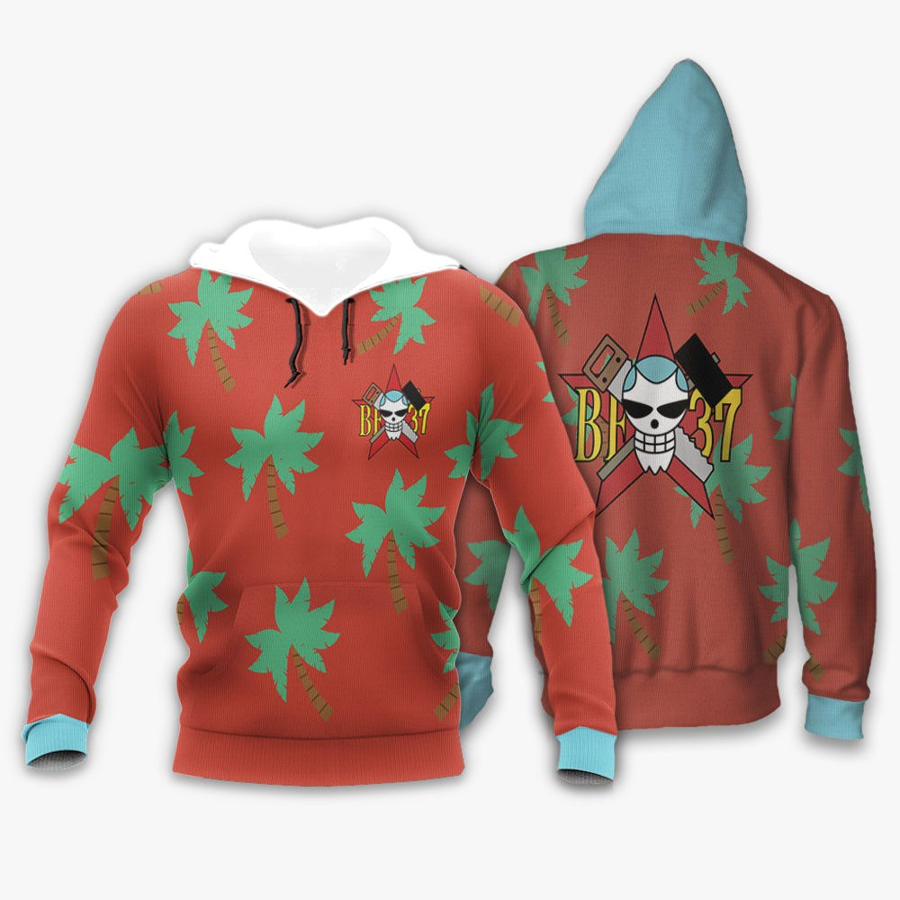 One Piece 2026 Men's Hoodi Franky BF37 Logo & Tropical Palm Tree Print Anime Str