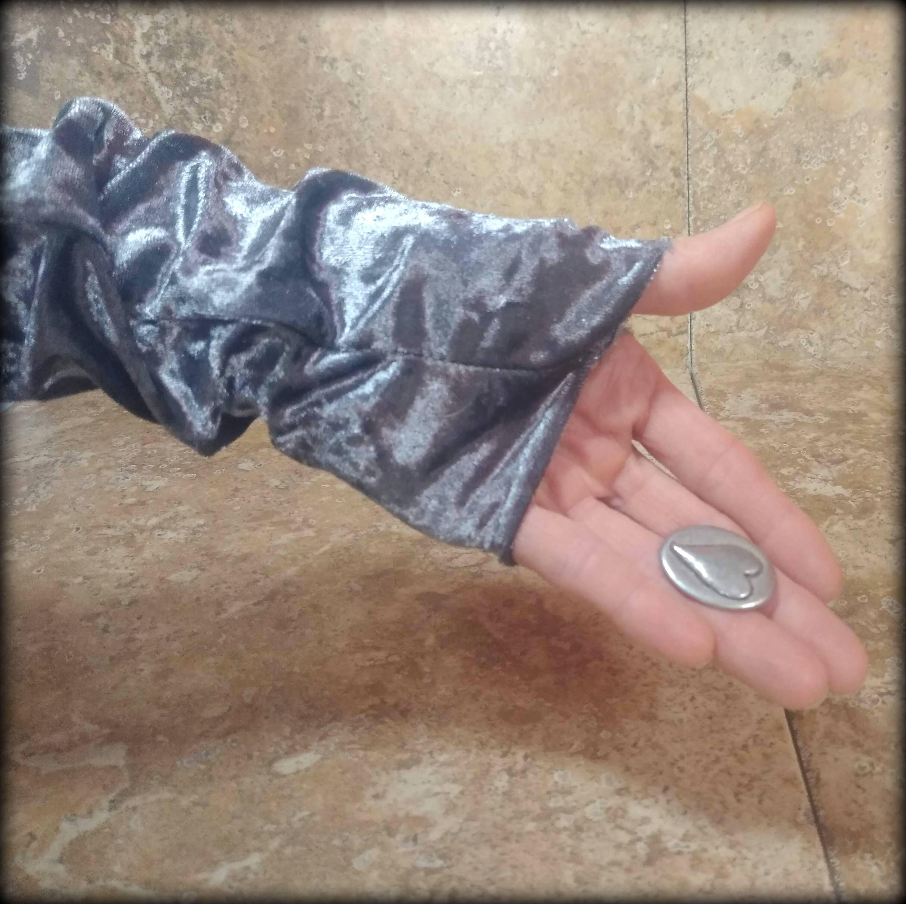 Pewter Fingerless Gloves in crushed stretch Velvet