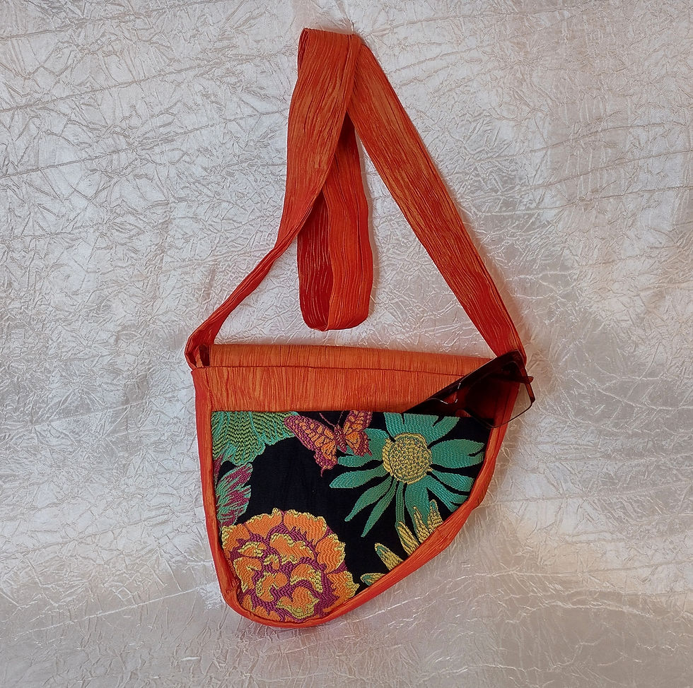 Thumbnail: Saddlebag in Orange Crinkle Taffeta with Butterfly Floral Tapestry