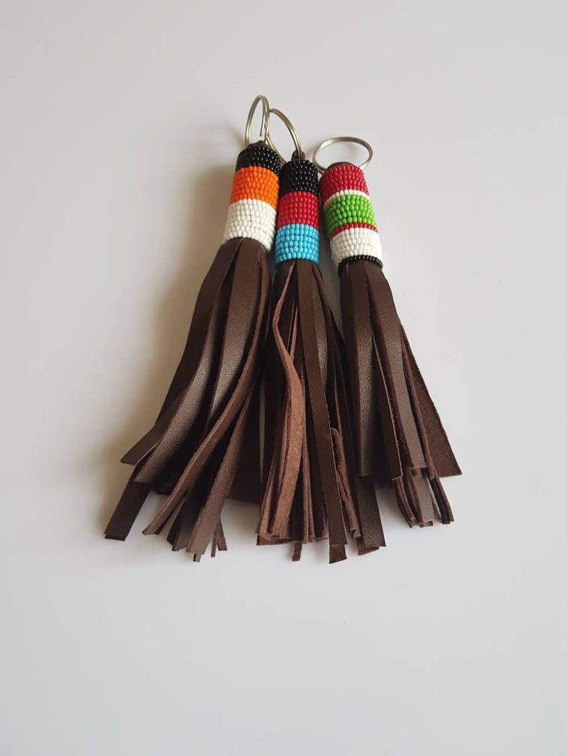 Miniatura: Leather Maasai Beaded Tassel Keychain
