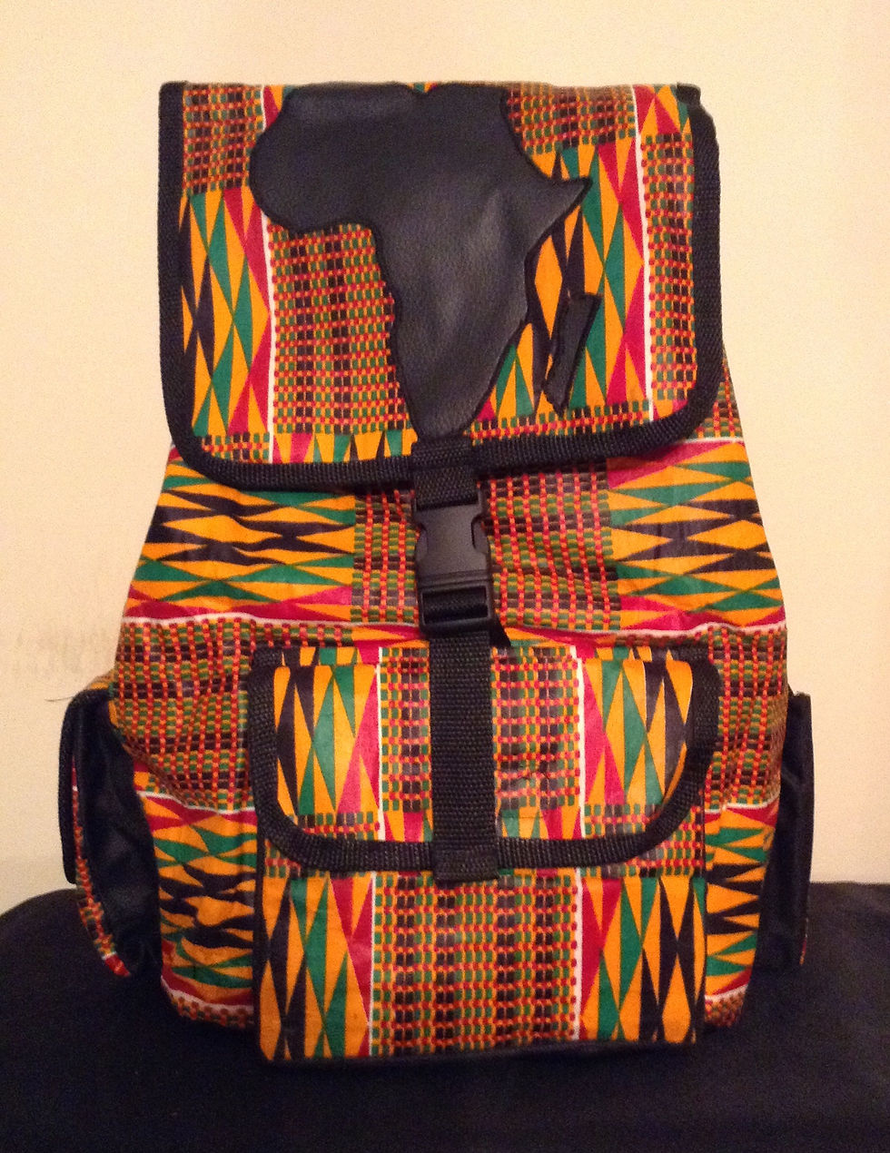 Thumbnail: Authentic African Print Vegan Leather Travel Bag Bookbag Backpack