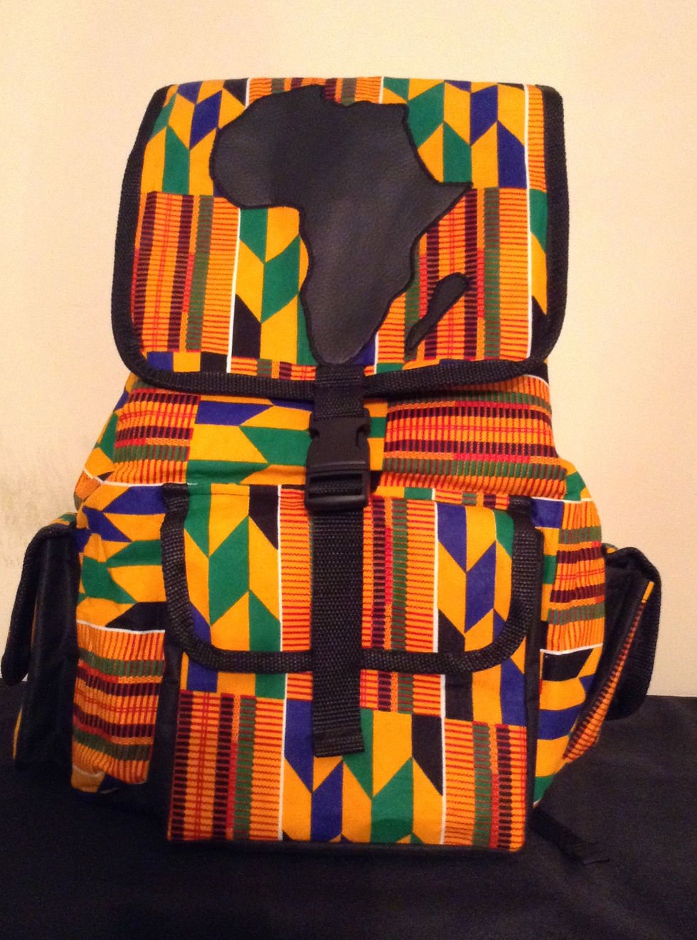 Thumbnail: Authentic African Print Vegan Leather Travel Bag Bookbag Backpack