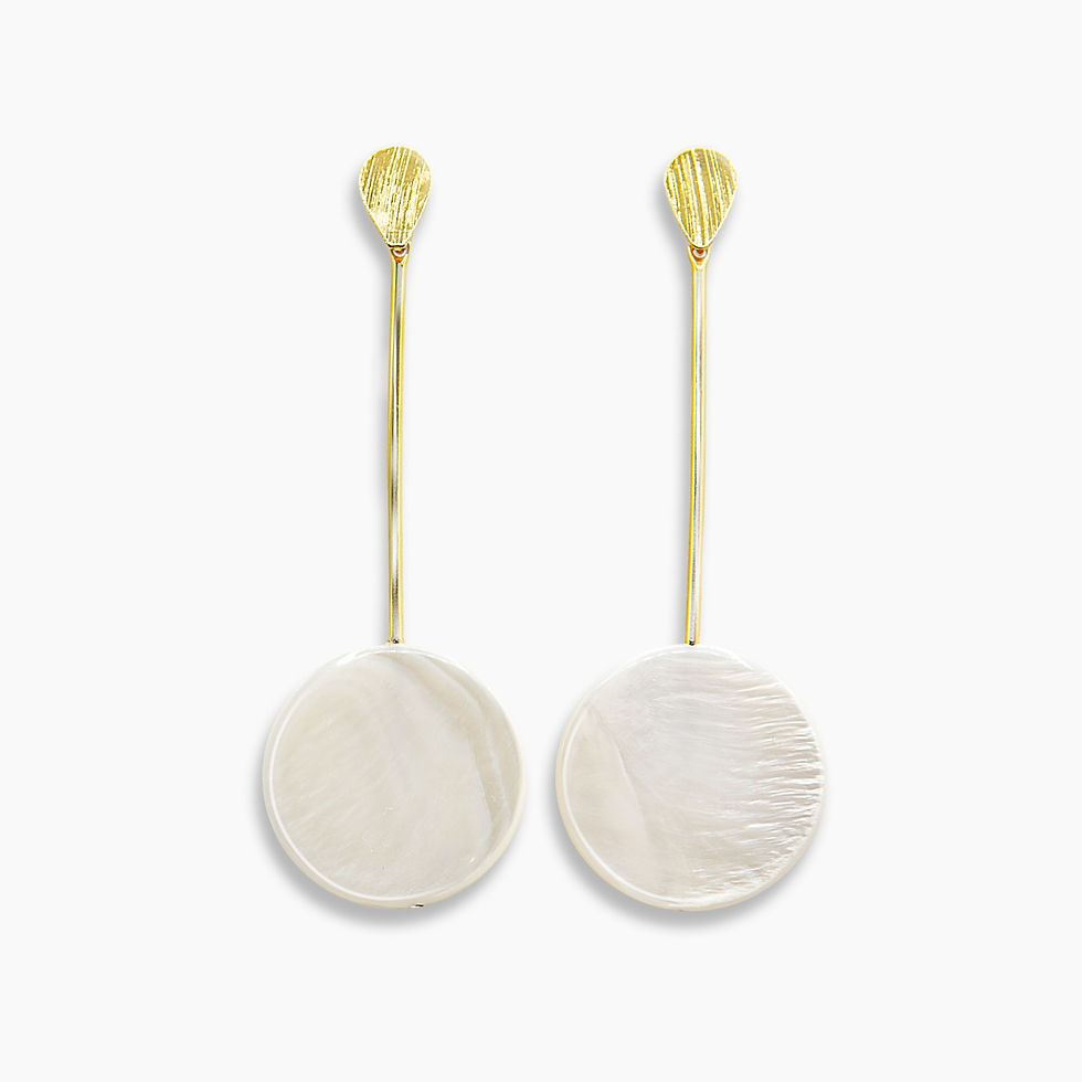 Thumbnail: Angatu Circle Mother of Pearl & Gold Plated Bar Drop Earrings