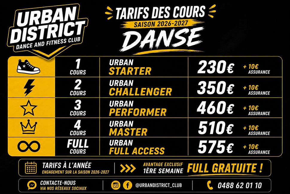 tarifs urban district 2026-2027