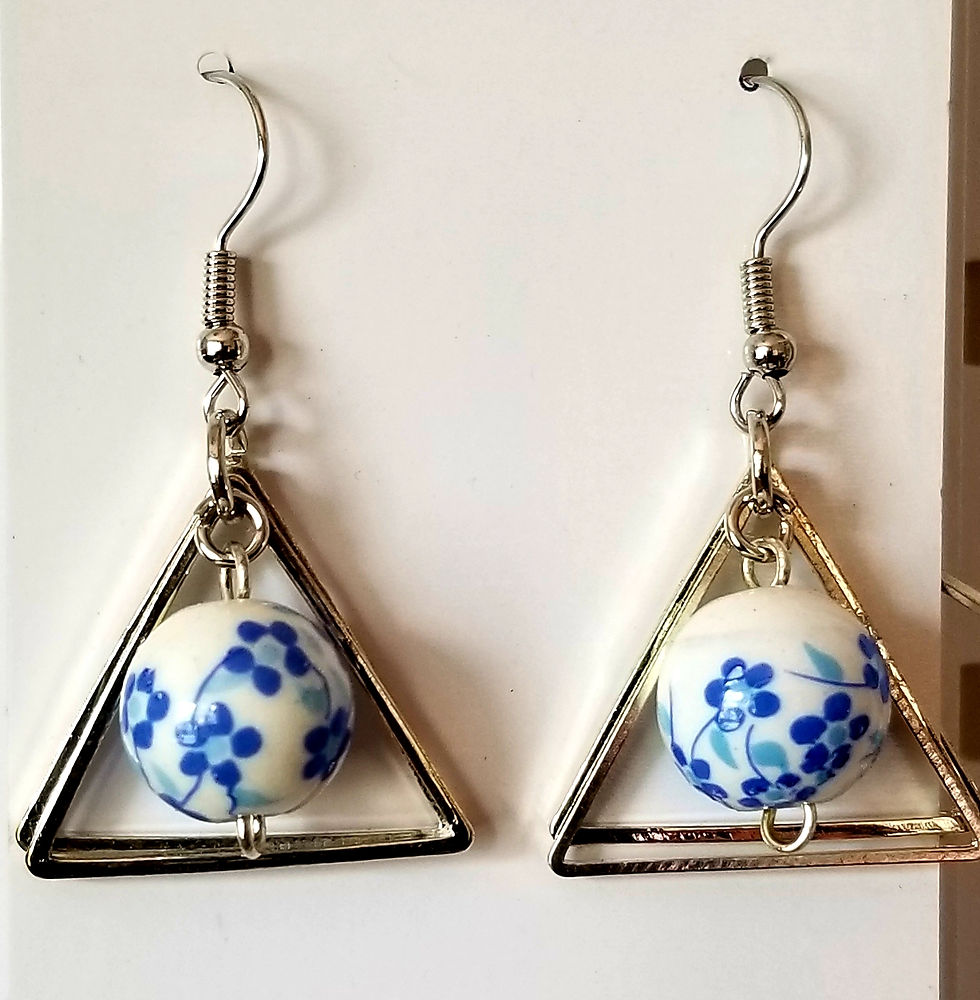 Artisanal Beauty: Floral Porcelain Beads for Earrings in Triangle Frames
