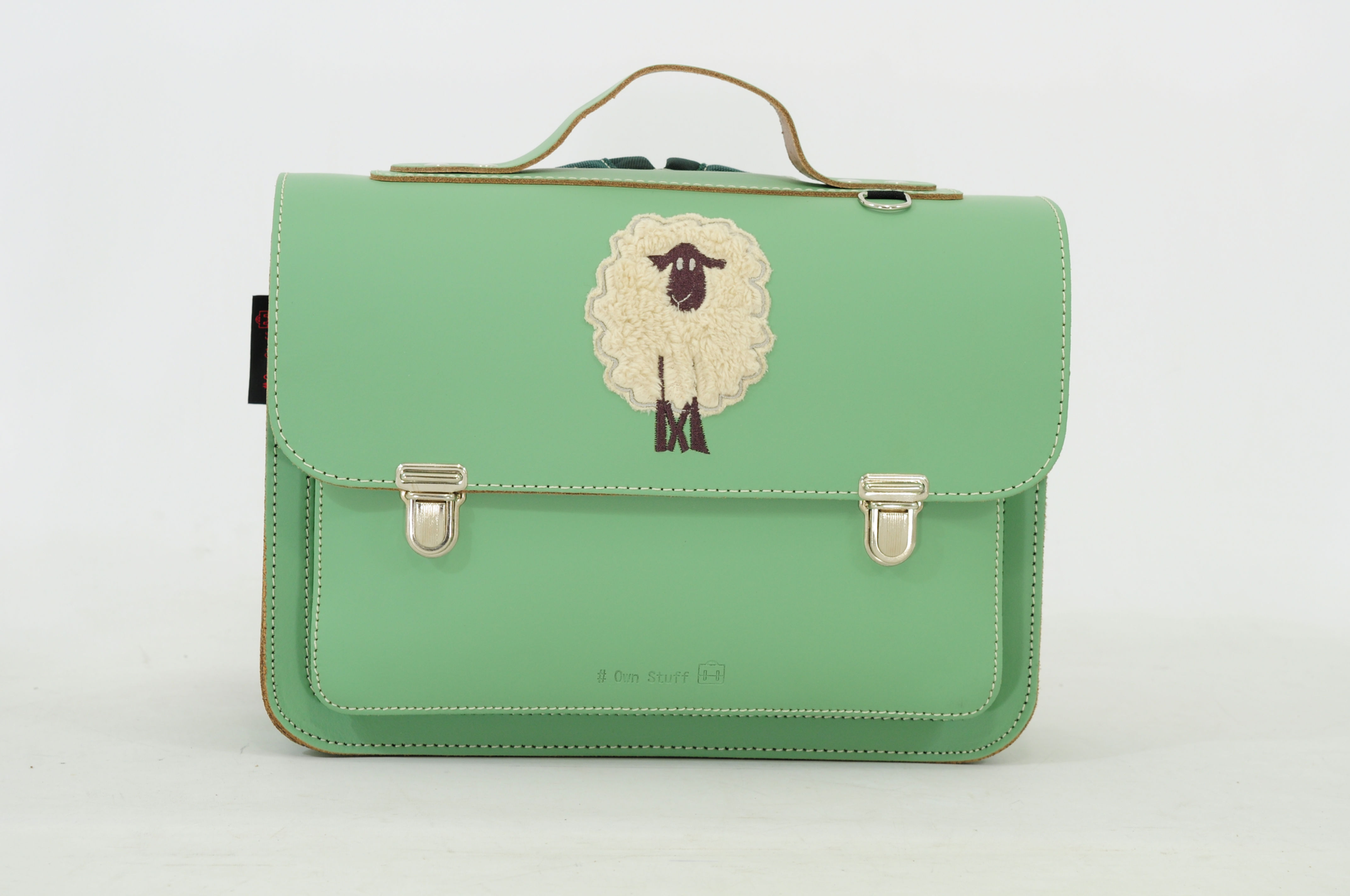 OWN STUFF - Lederen kleuterboekentas- Sheep Pastel green