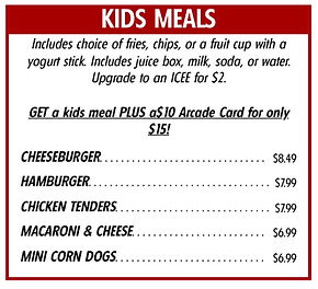 kids meal menu at the fun lab in blaine mn