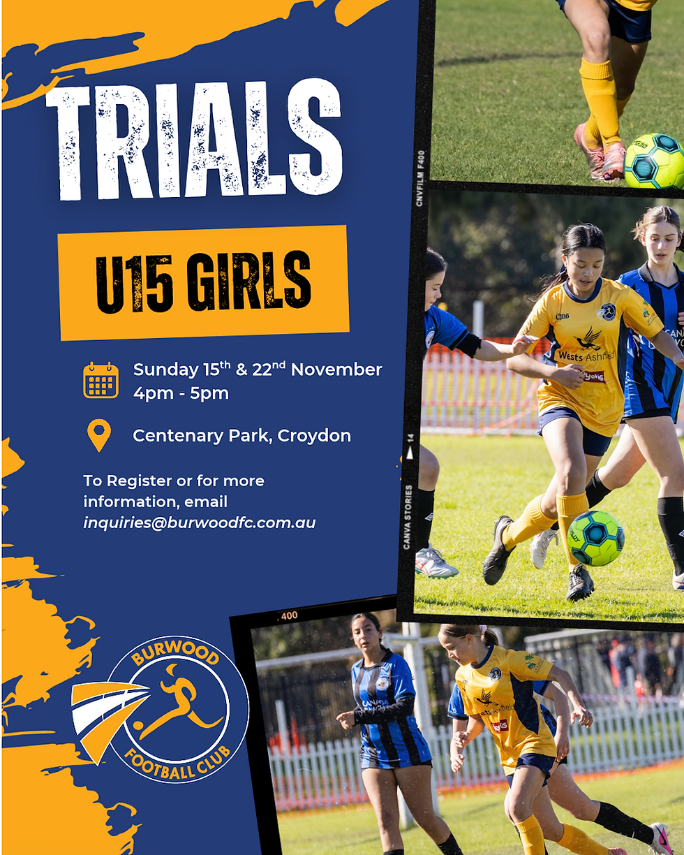 Under 15 girls trials coming up on 15 & 22 November