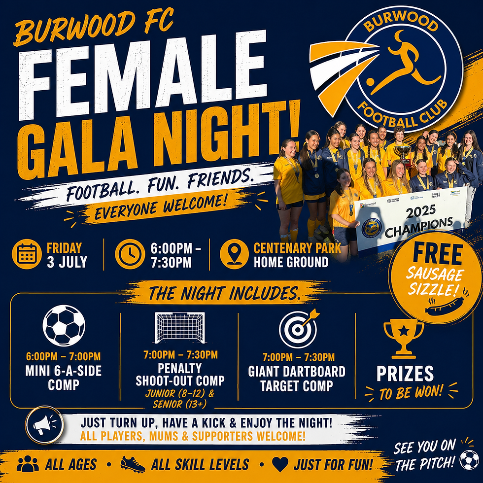 Burwood FC Female Football Gala is back - 3rd July 2026