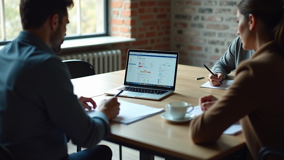 High angle view of a digital marketing strategy meeting