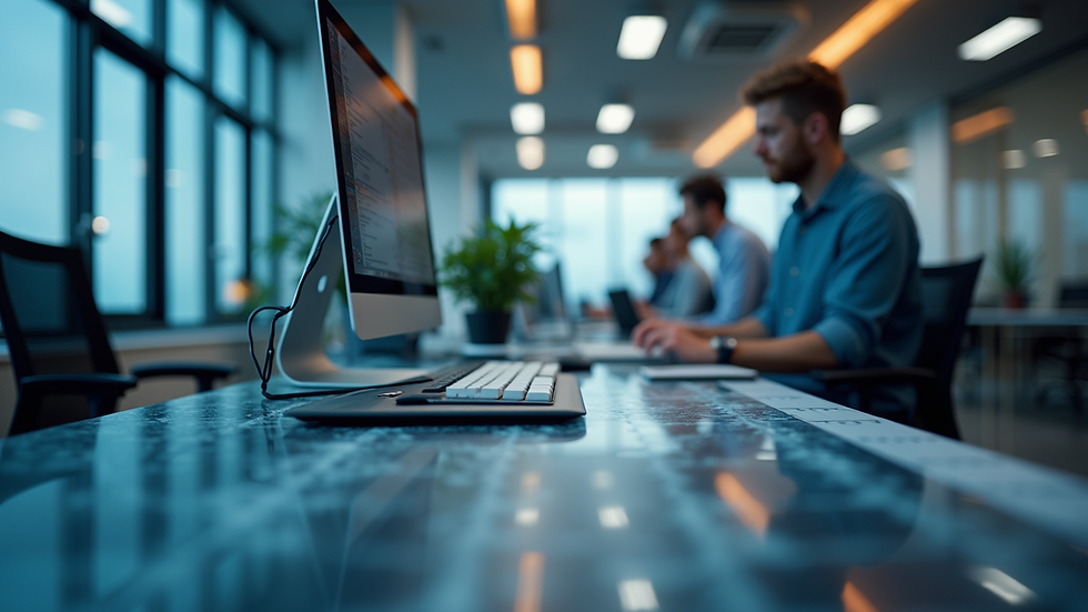 Eye-level view of a modern workplace with digital tools