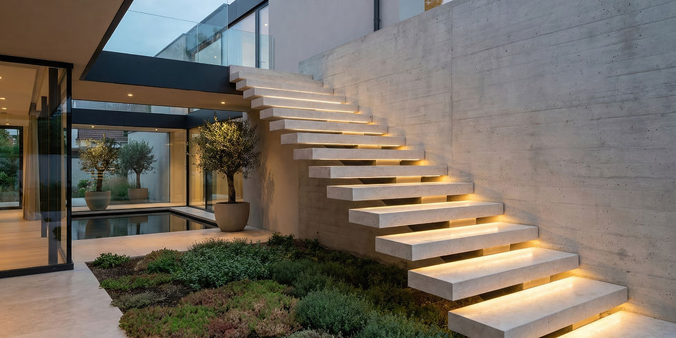 Modern staircase design & construction with floating steps.