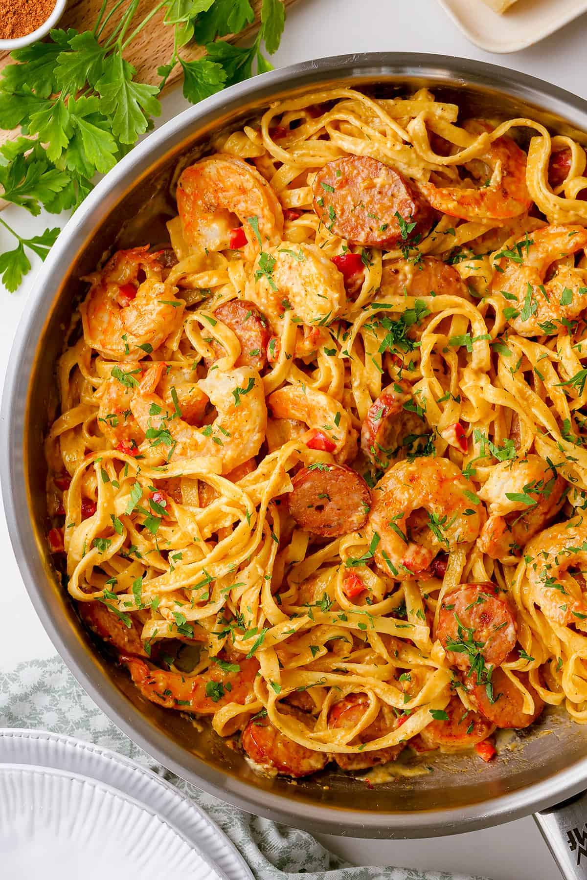 Sausage & Shrimp Alfredo Pasta