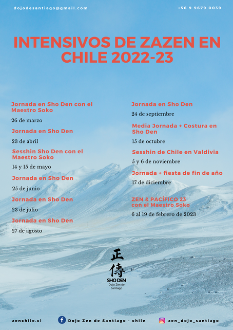 Calendario de intensivos de zazen Chile 2022-23