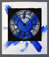 screenprint, clock dial, big ben, john reyntiens, reyntiens glass studio, reyntiens gallery