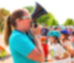 volunteer announcing into megaphone