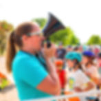 volunteer announcing into megaphone