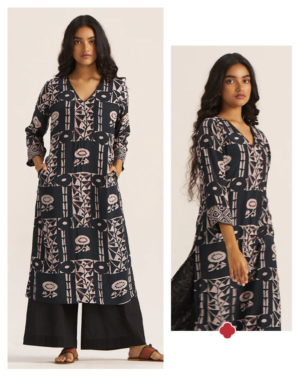 Black Cotton Kurta Set