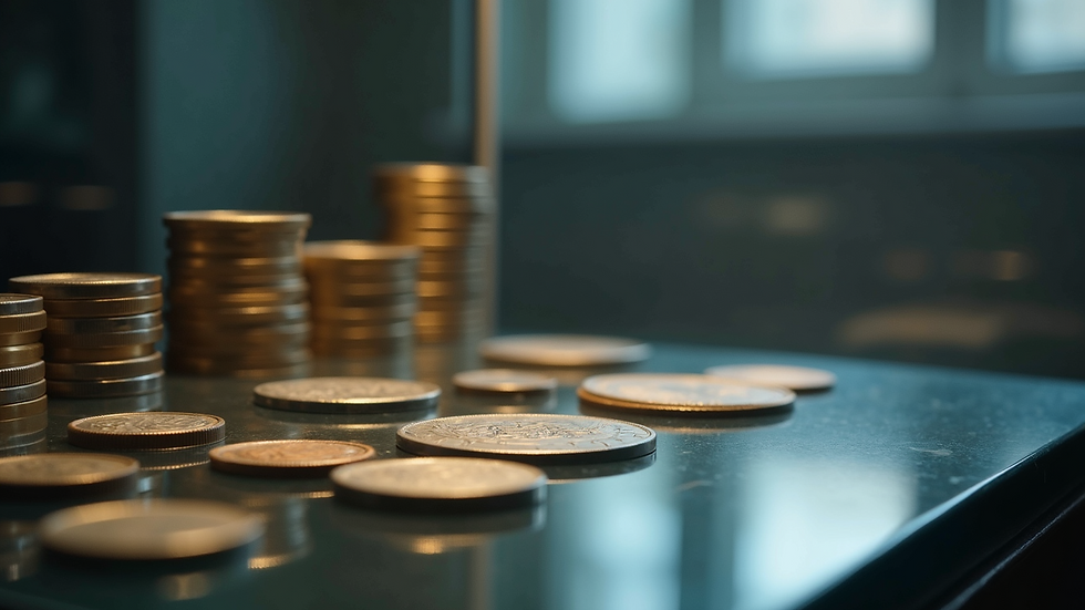 Close-up view of a glass display case with rare collectible coins