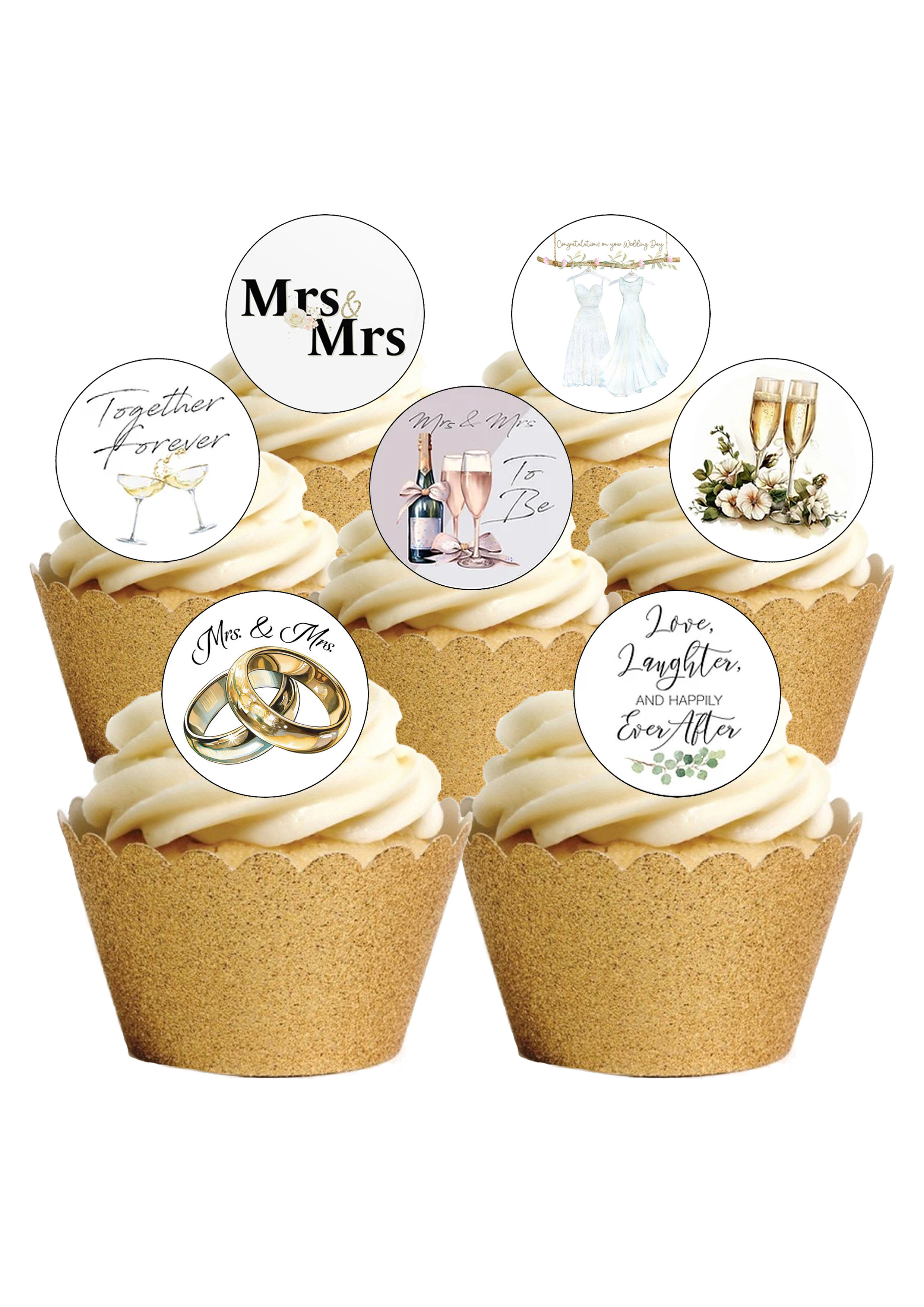 24 Pre-Cut Mrs & Mrs Engagement Edible Wafer Paper Cake Toppers