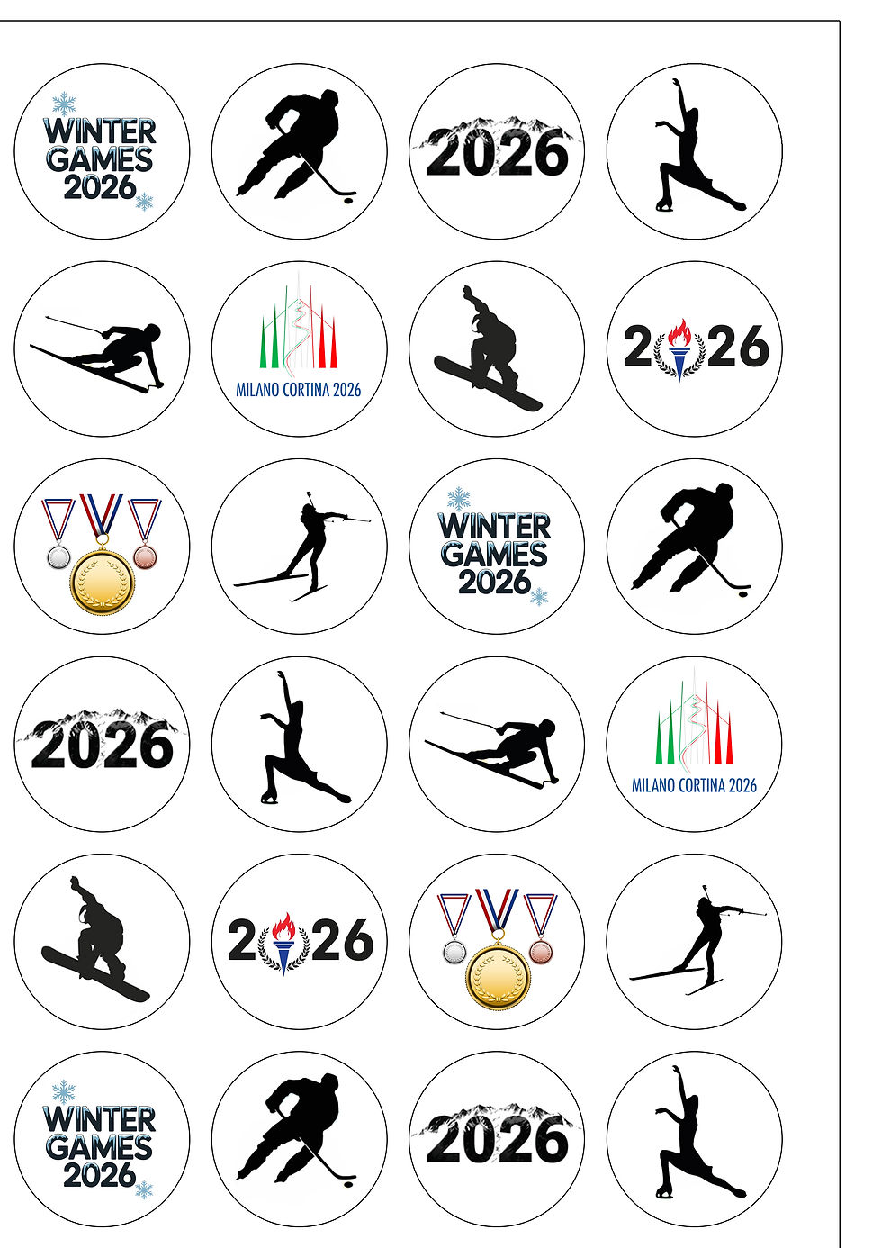 Thumbnail: 24 Pre-Cut Winter Olympics 2026 Themed Edible Wafer Paper Toppers