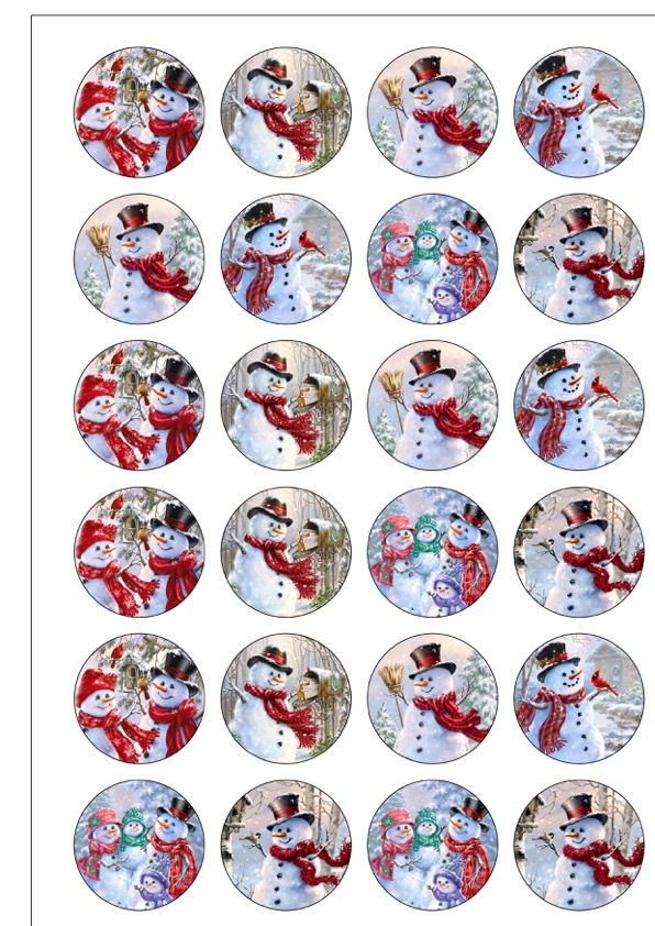 24 Precut Edible Wafer Paper Vintage Christmas Snowman Cake Toppers