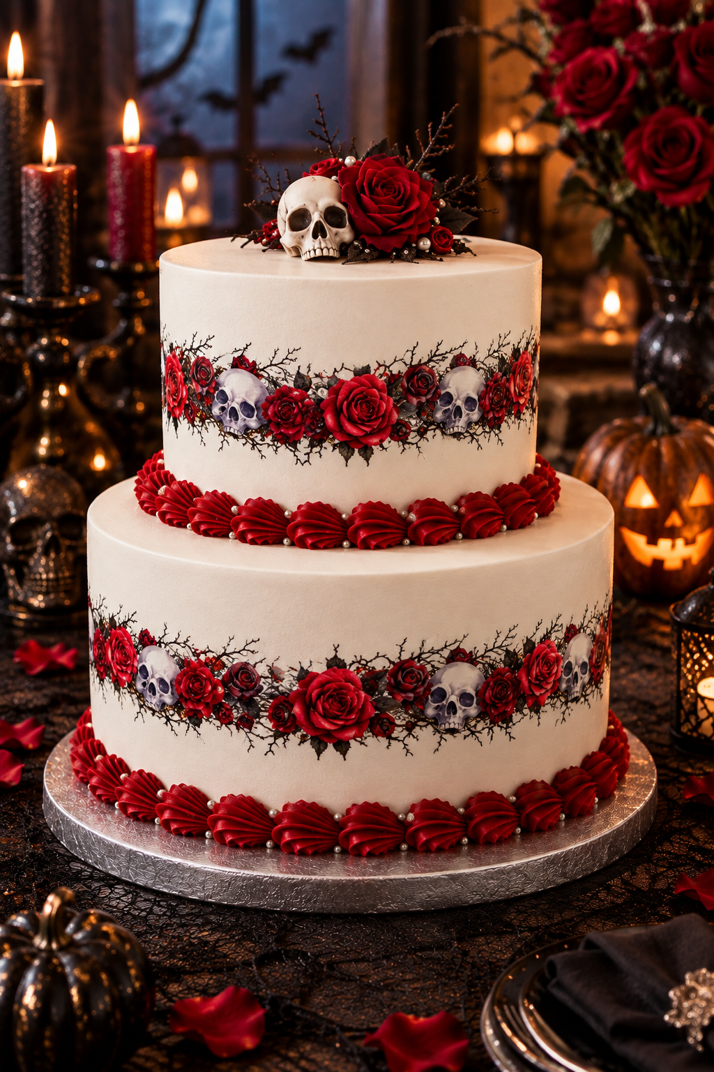 Halloween Skulls and Roses Border Icing Decoration