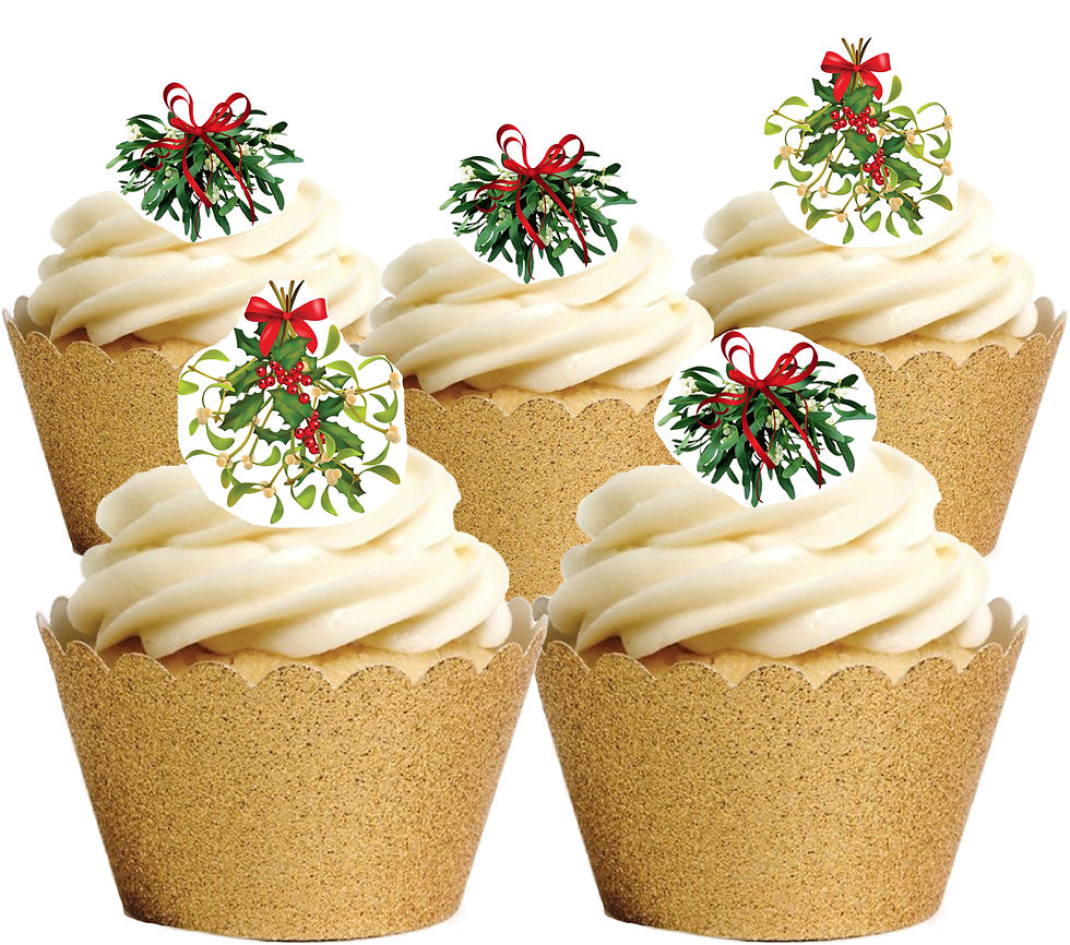 Thumbnail: 24 Stand Up Edible Wafer Paper Christmas Mistletoe Toppers Decoration