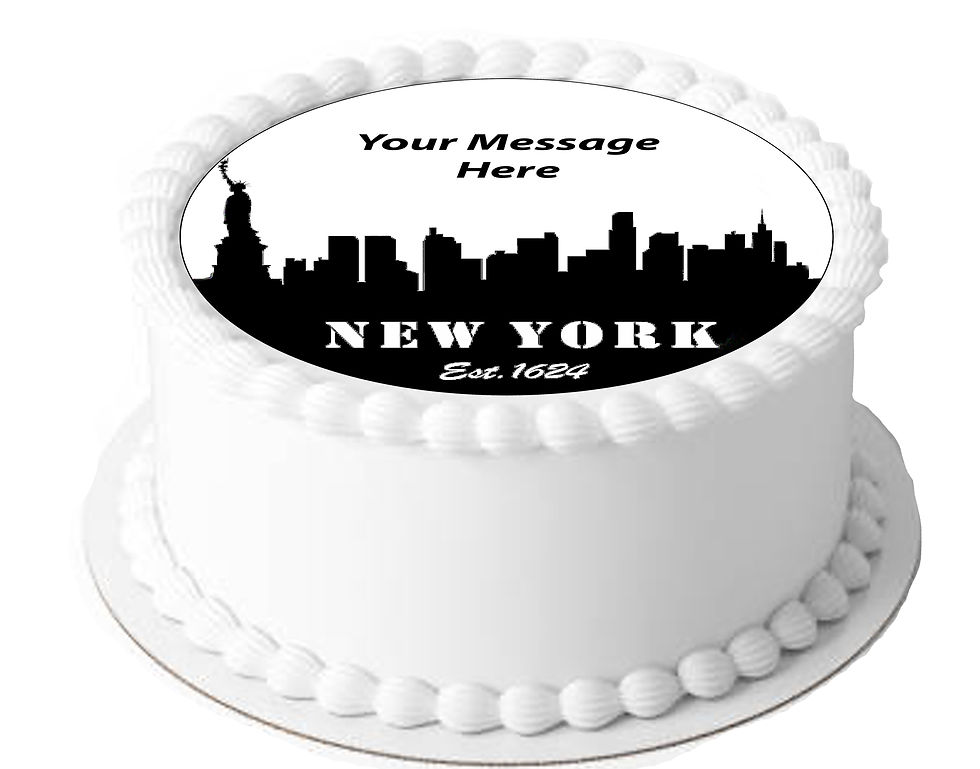 Thumbnail: New York Skyline PERSONALISED MESSAGE 7.5 Inch Circle Icing Cake Topper