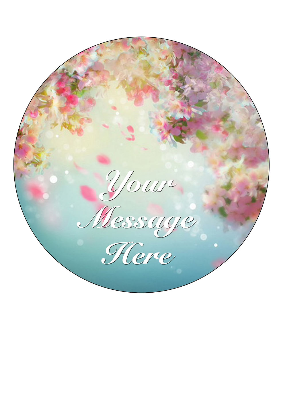 Thumbnail: Fantasy Flower Design PERSONALISED MESSAGE 7.5 Inch Circle Icing Cake Topper