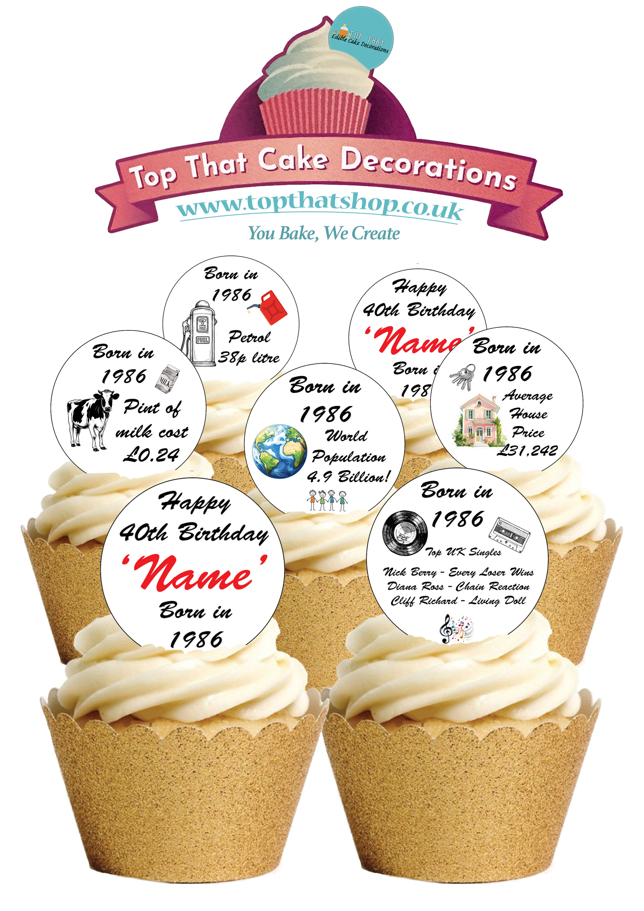 15 Pre-Cut PERSONALISED 40th Birthday Fun Facts Edible Wafer Paper Cake Toppers