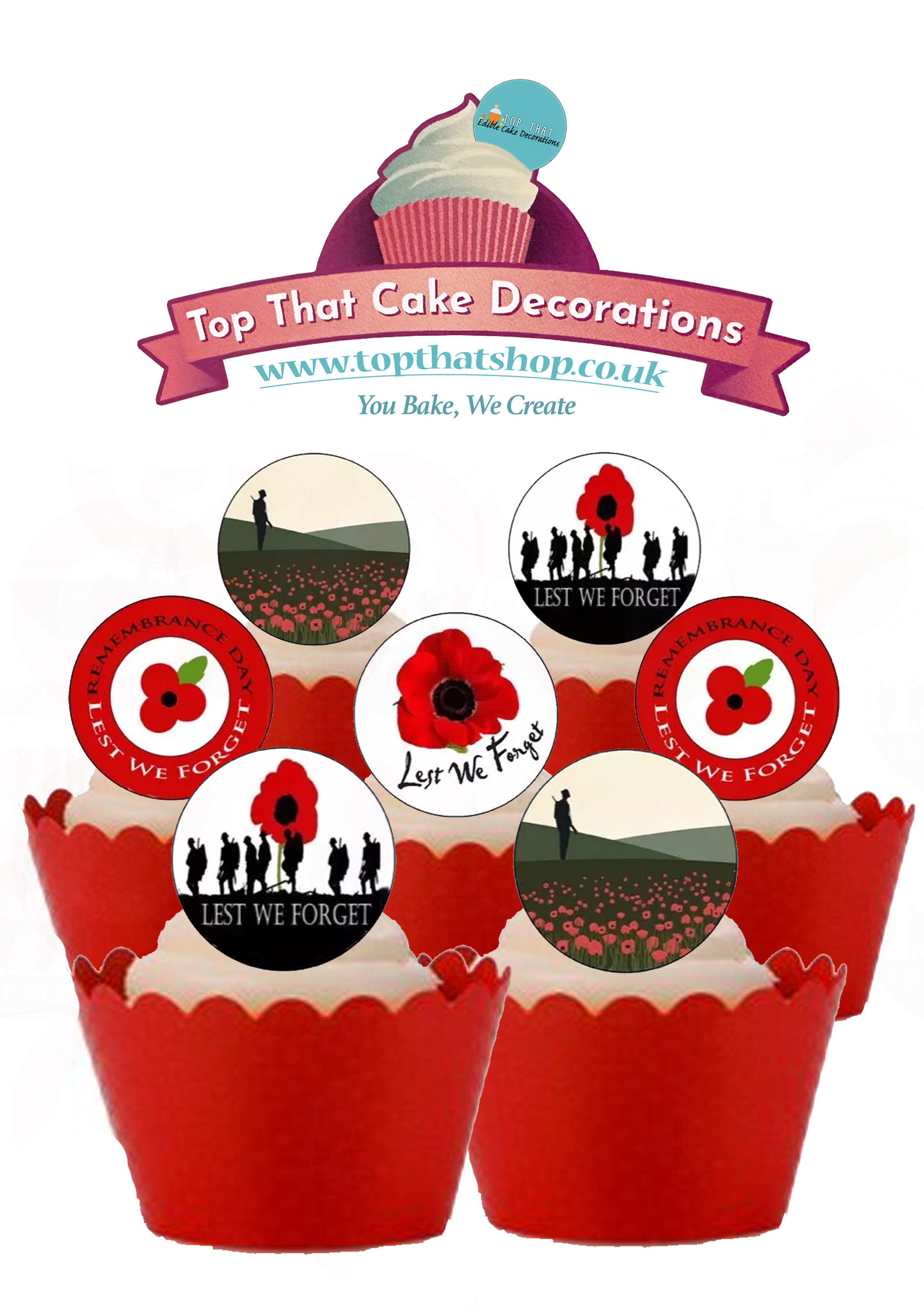 12 Pre-Cut Remembrance Day Poppy Edible Wafer Paper Cake Toppers