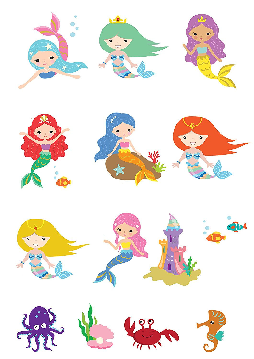 14 Stand Up EDIBLE Wafer Paper Cute Mermaid Fairytale Under The Sea Toppers
