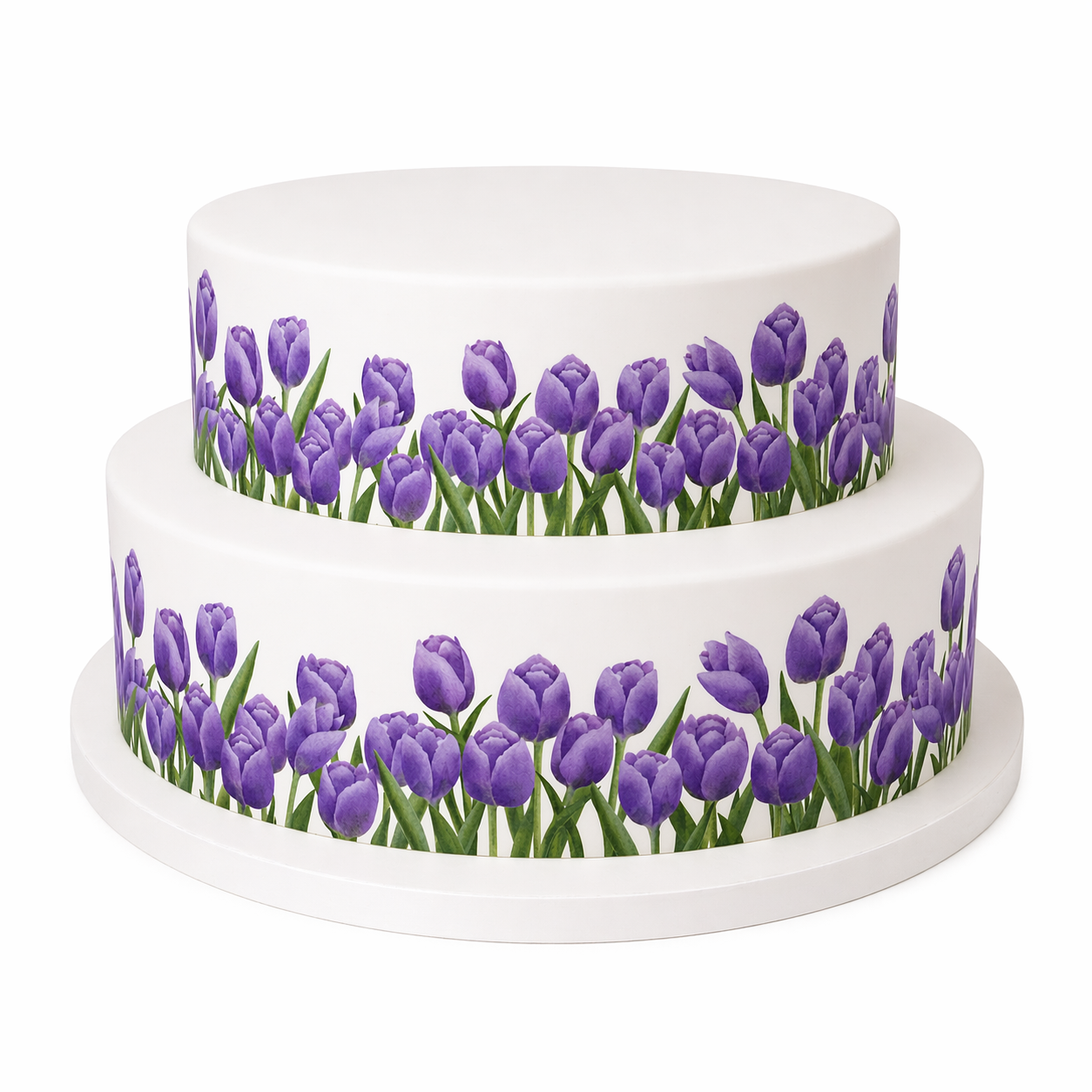 Pretty Purple Watercolour Tulip Themed Edible Icing Sheet Cake Border