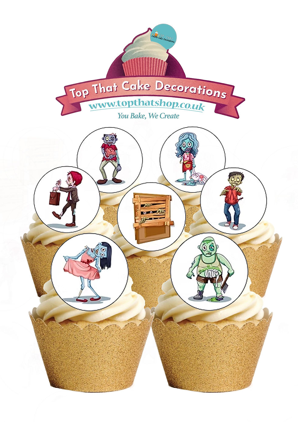 12 Pre-Cut Cartoon Halloween Zombie Edible Wafer Paper Cake Toppers