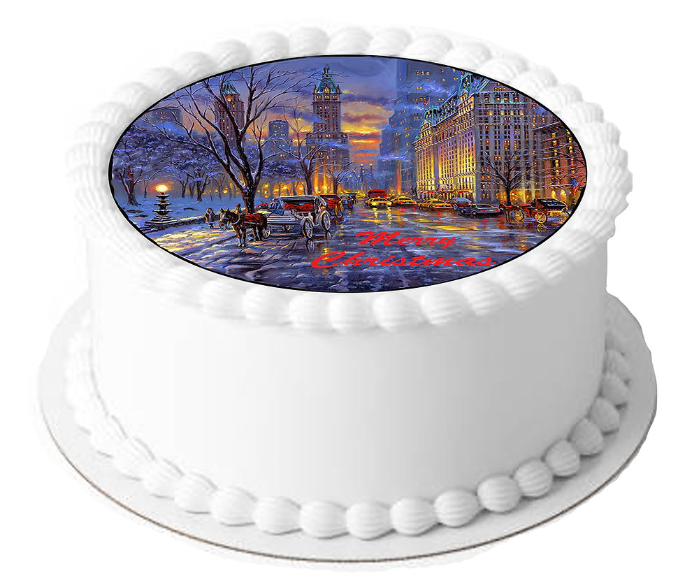 Thumbnail: New York City Christmas Scene 7.5 Inch Circle Decor Icing Sheet
