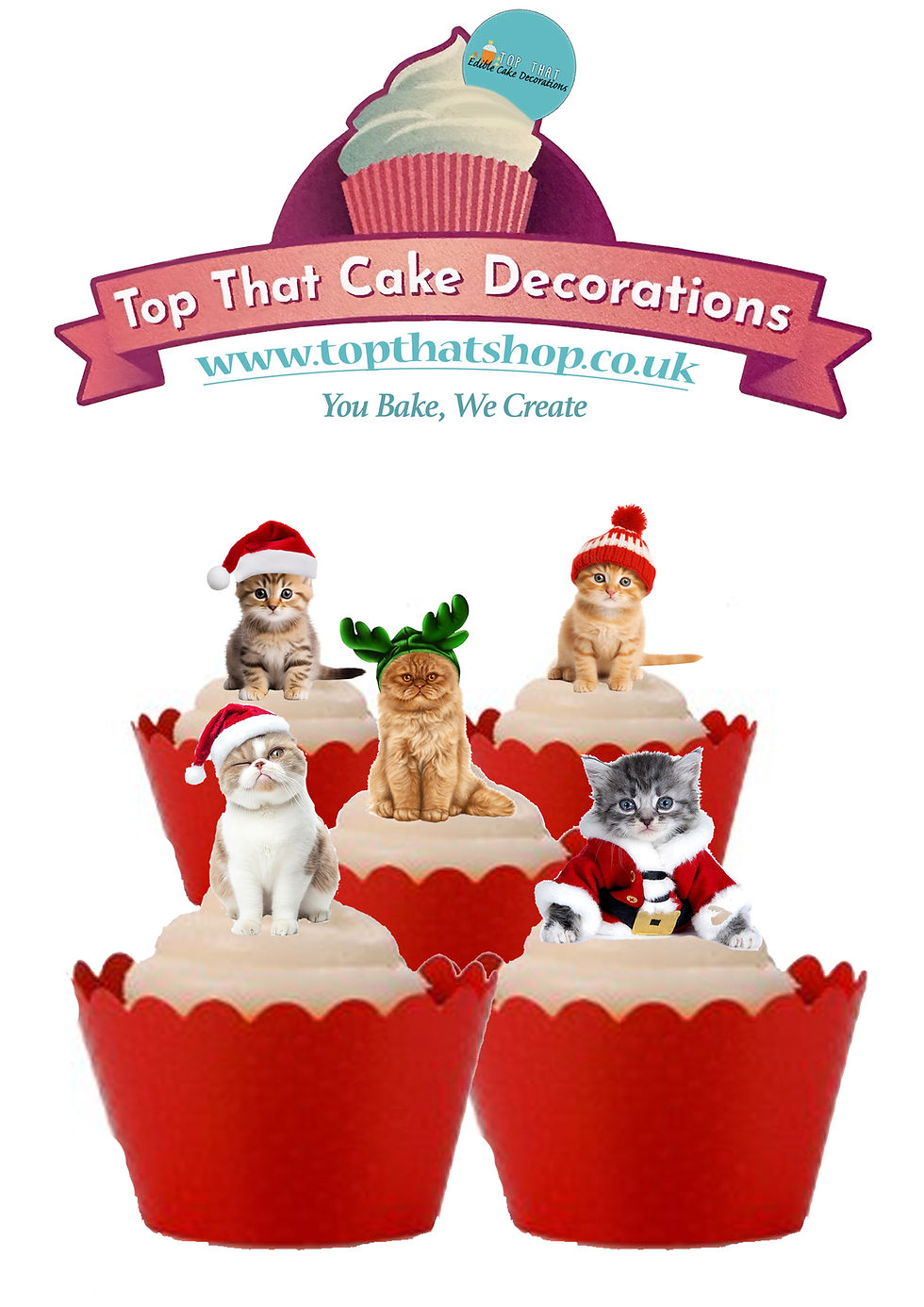 27 Stand Up Edible Wafer Paper Cute Christmas Kittens Cake Toppers