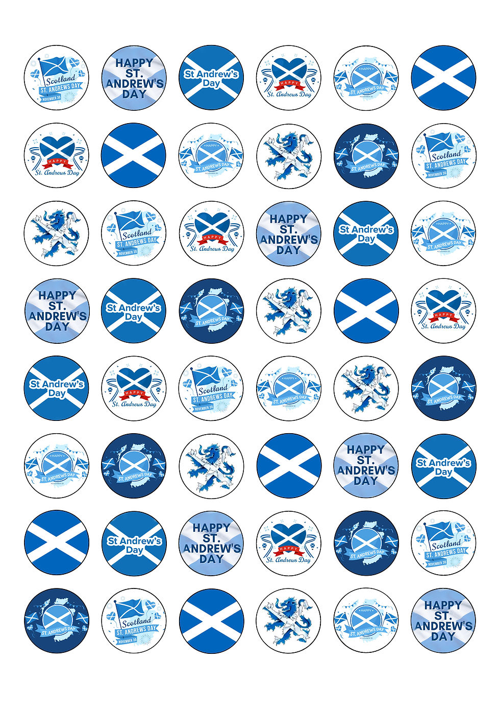 Thumbnail: 48 St Andrew's Day Scottish Celebration Round Edible Wafer Paper Cake Toppers