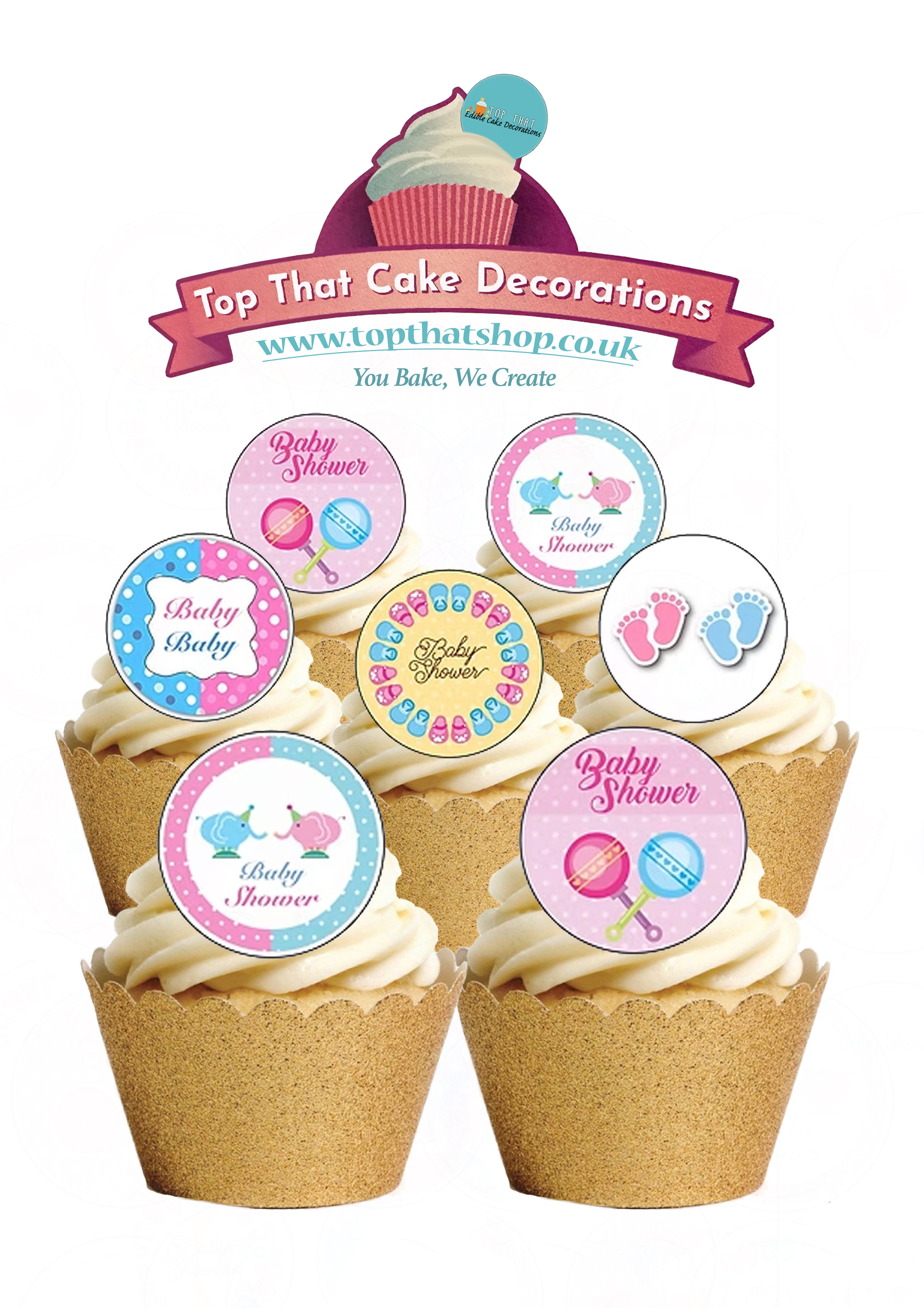 24 Pink and Blue Baby Shower Pre-Cut Edible Wafer Paper Toppers